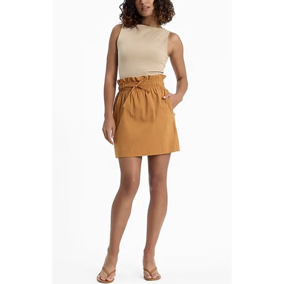 Express High Waisted Paper Bag Mini Skirt Women's Size 8 Mustard Yellow NWT - Picture 2 of 13